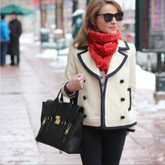 J. Crew Nello Gori Tipped Wool Peacoat Antique White 0 - Picture 3 of 16